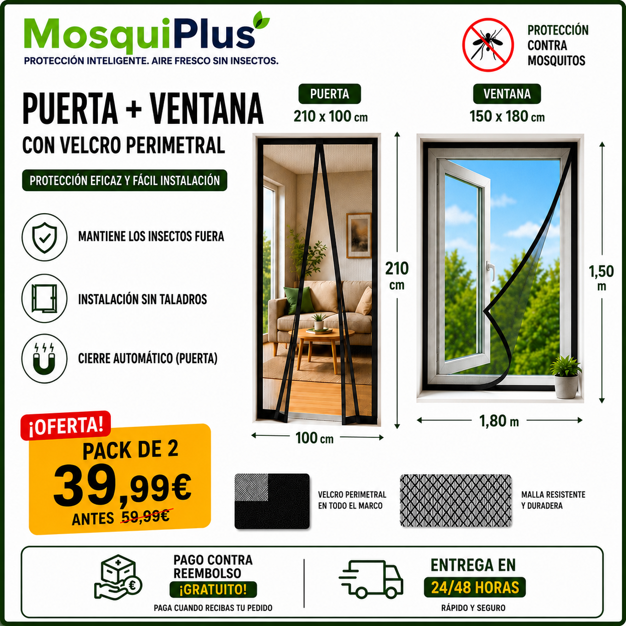 Mosquitera Magnética para Puerta y Ventana