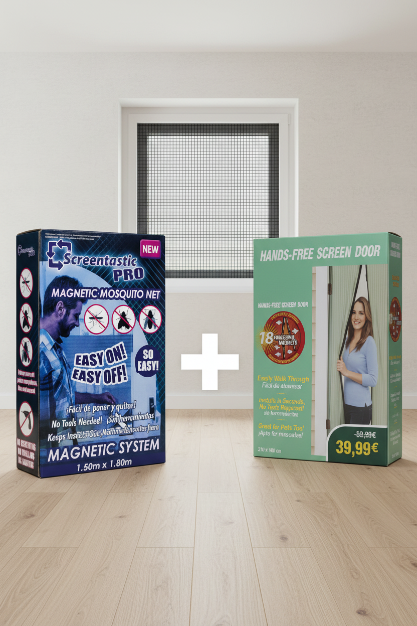 Pack Cajas con Mosquitera Negra en Ventana de Fondo
